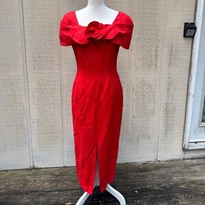 Vintage Y2K Lalaldi Elegant Red Off-Shoulder Midi Dress